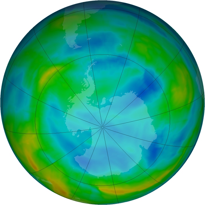 Antarctic ozone map for 13 August 2015